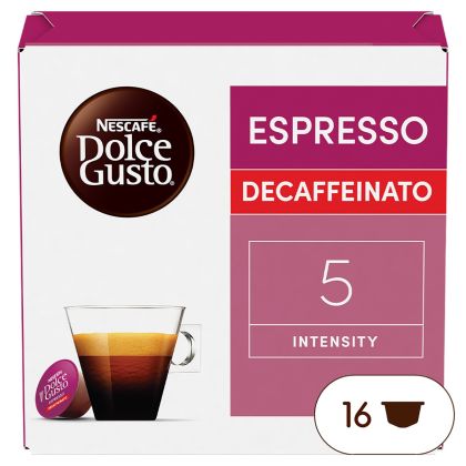 Front view of Espresso Decaffeinato Red (16 pods) box