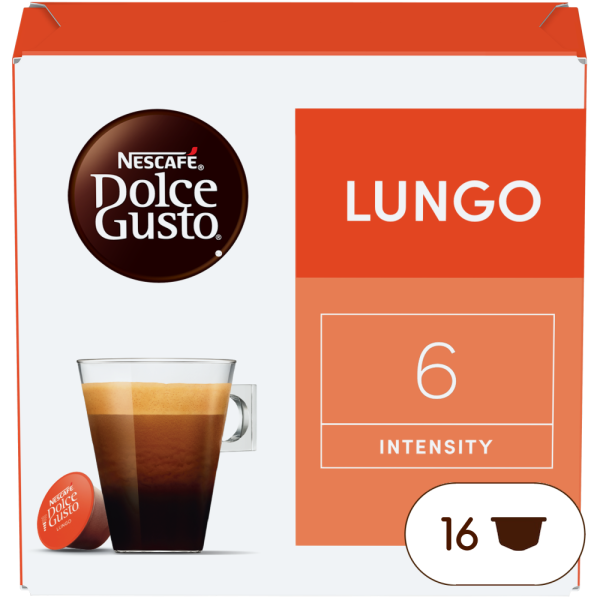 Front view of Lungo (16 pods) box