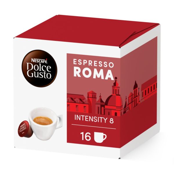 Front view of Espresso Roma (16 pods) box